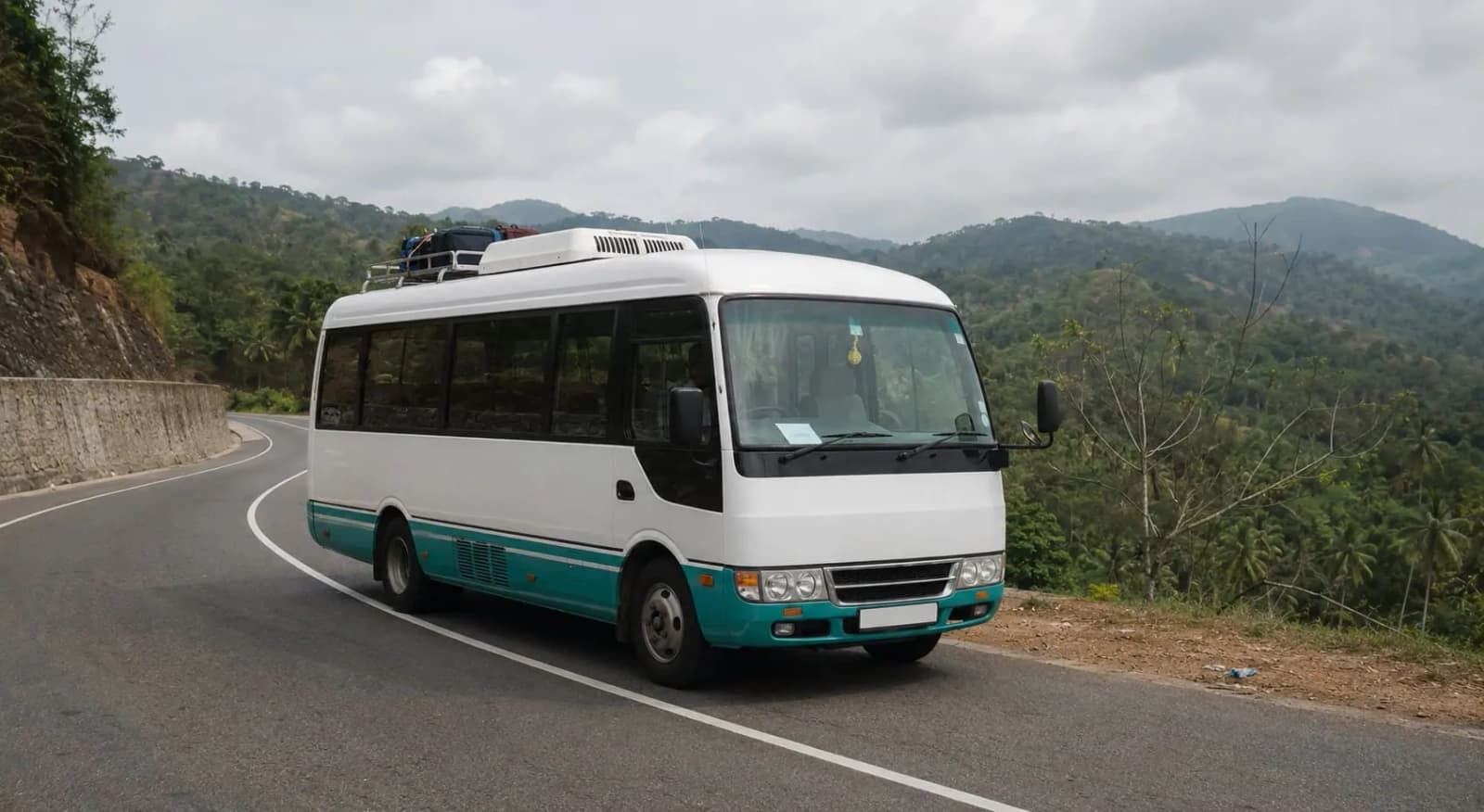 Comfortable coach interior with large windows