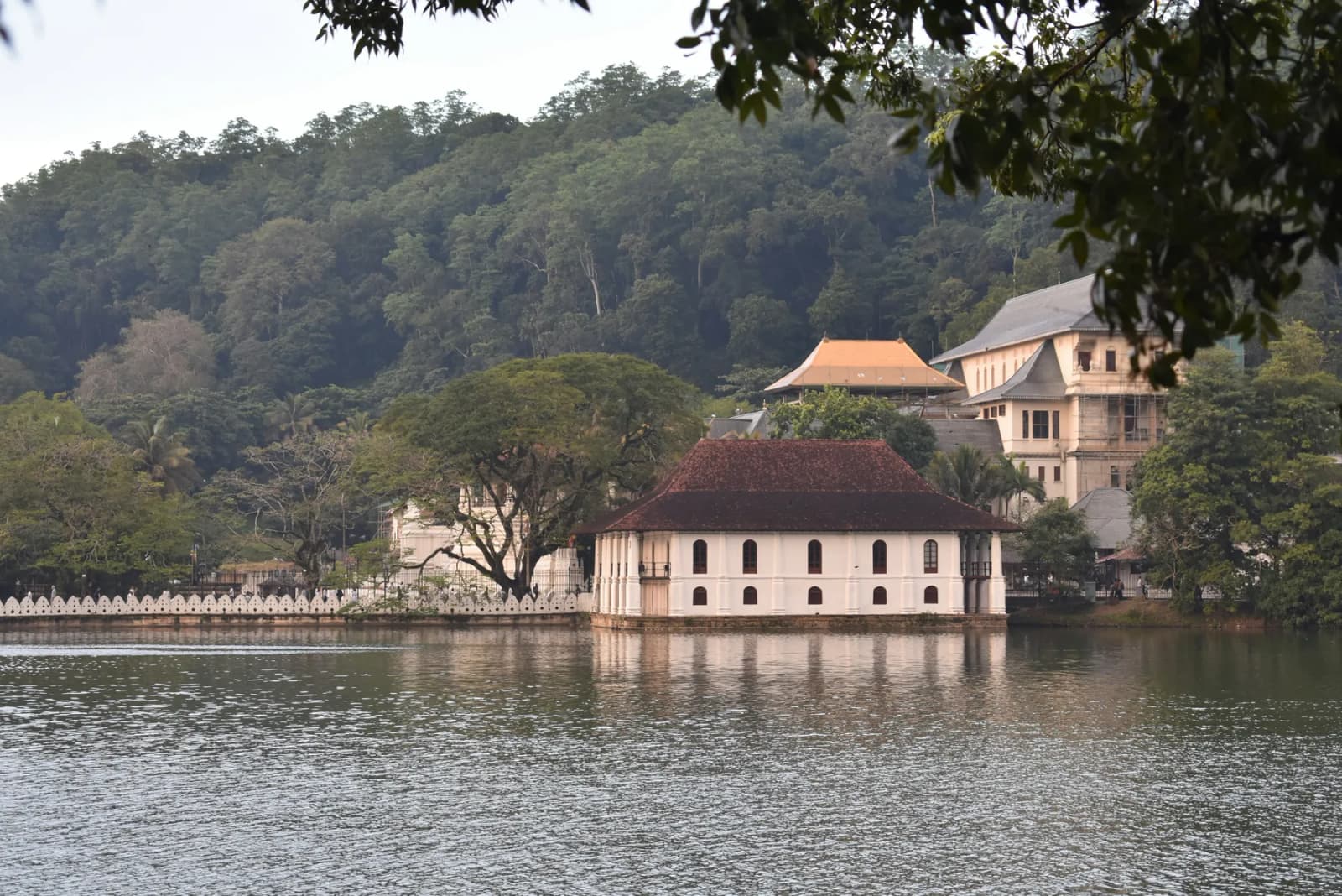 Kandy Lake surrounded by forested hills